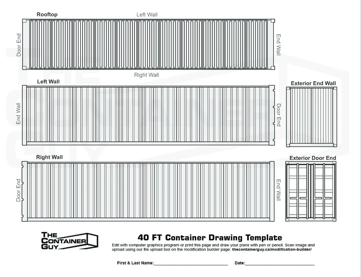 40' Shipping Container Modification Drawing Template The Container Guy